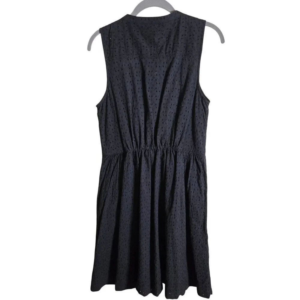 J. By j.Crew Black Eyelet Lace Sleeveless Dress Pockets Cotton Size 8